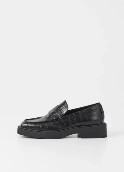 Kengät<Vagabond Jillian Loafer Musta Croc-Kohokuvioitua Nahkaa