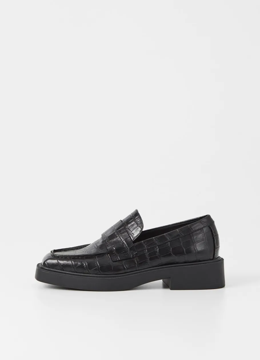 Kengät<Vagabond Jillian Loafer Musta Croc-Kohokuvioitua Nahkaa