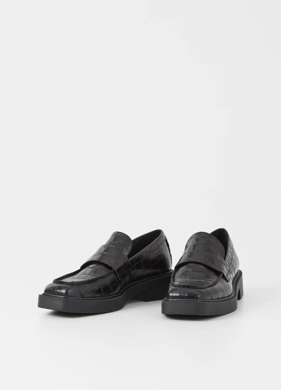 Kengät<Vagabond Jillian Loafer Musta Croc-Kohokuvioitua Nahkaa