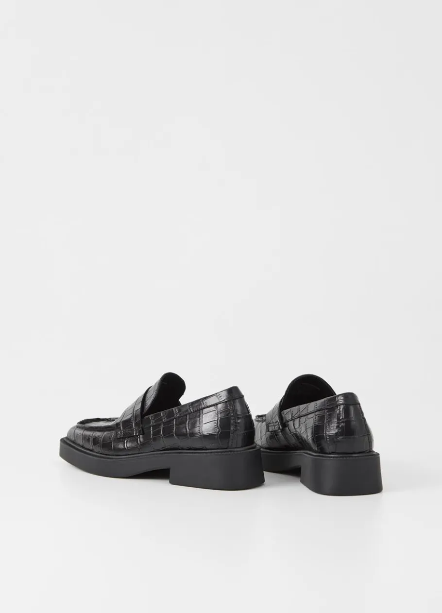 Kengät<Vagabond Jillian Loafer Musta Croc-Kohokuvioitua Nahkaa