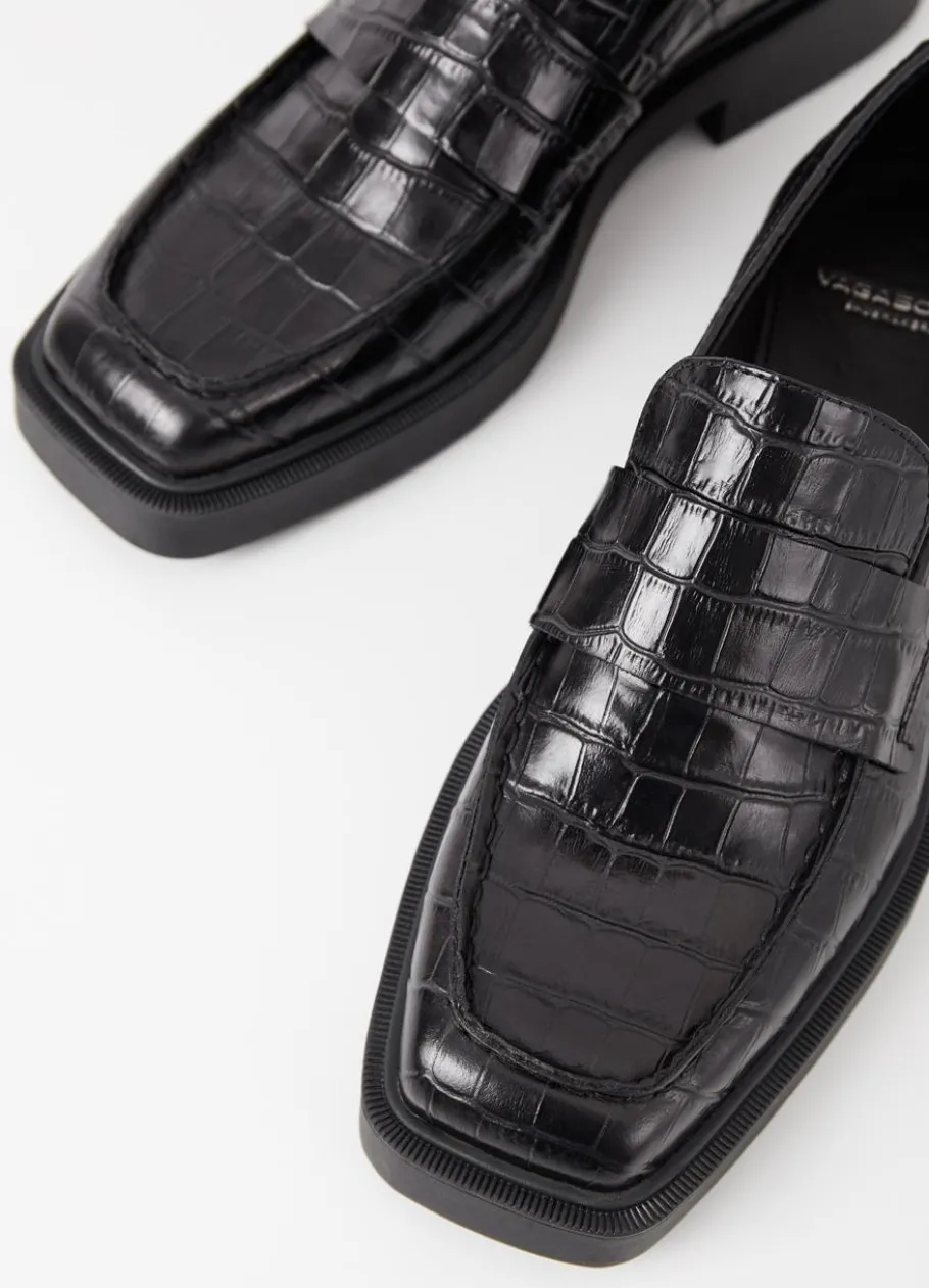 Kengät<Vagabond Jillian Loafer Musta Croc-Kohokuvioitua Nahkaa